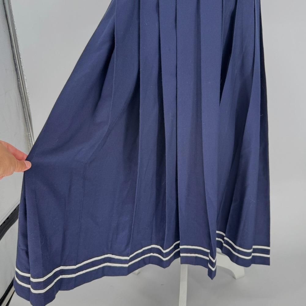 Vintage Handmade Navy Sailor Dress S Nautical Pleated Midi Gold Buttons Preppy - Picture 3 of 13
